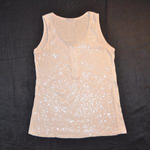 Made in Italy full sequin front nude henley camisole size S